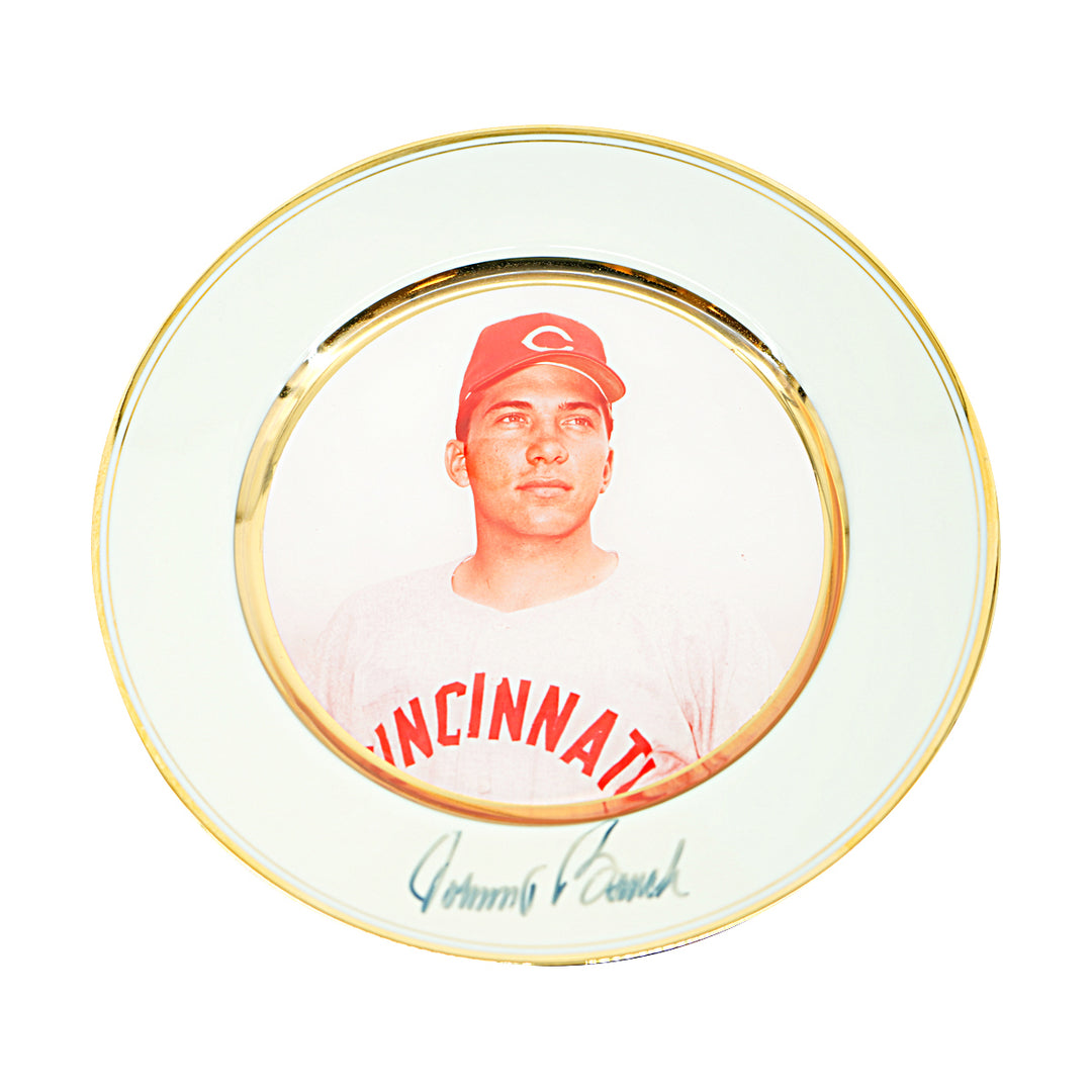 Johnny Bench Cincinnati Reds Autographed Poreclain Plate 9x9 JSA COA