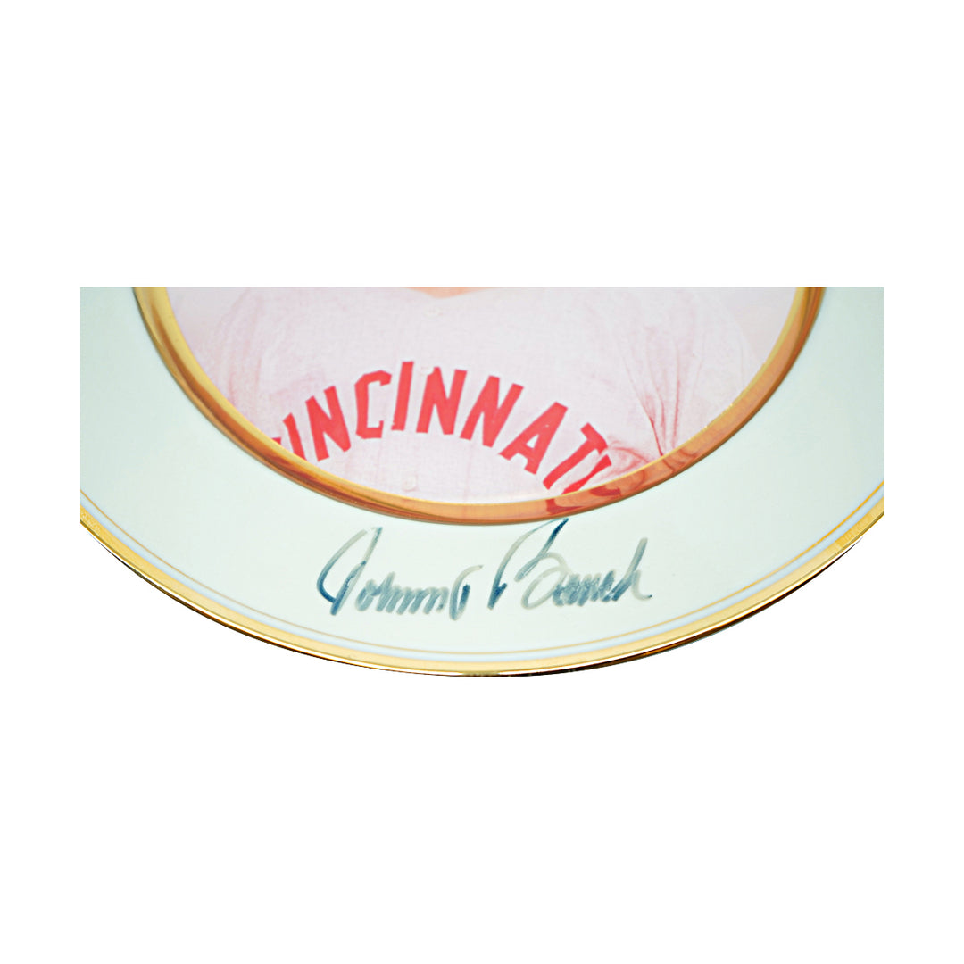 Johnny Bench Cincinnati Reds Autographed Poreclain Plate 9x9 JSA COA