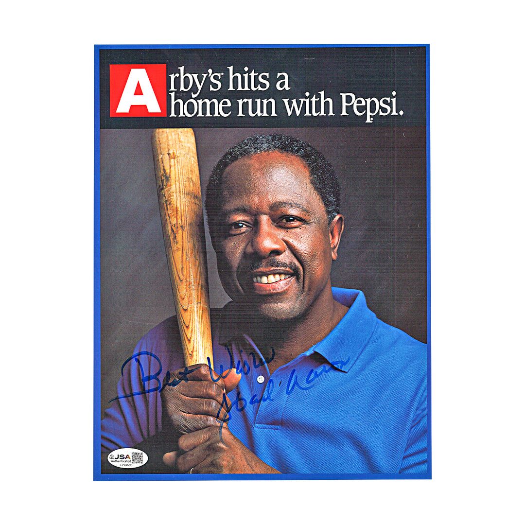 Hank Aaron Atlanta Braves Autographed Inscribed Arby's 8x10 Photo JSA COA