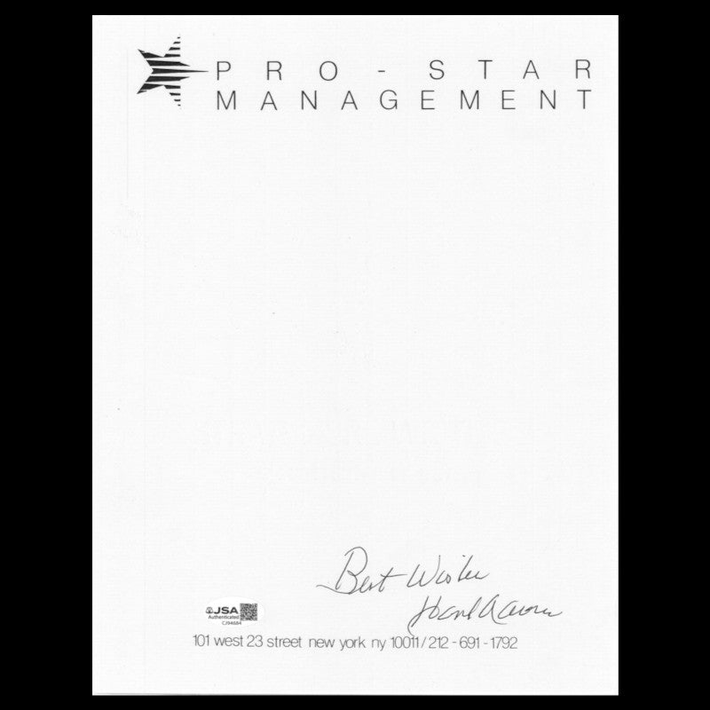 Hank Aaron Atlanta Braves Autographed Pro Star Letter Head JSA COA #CJ94684