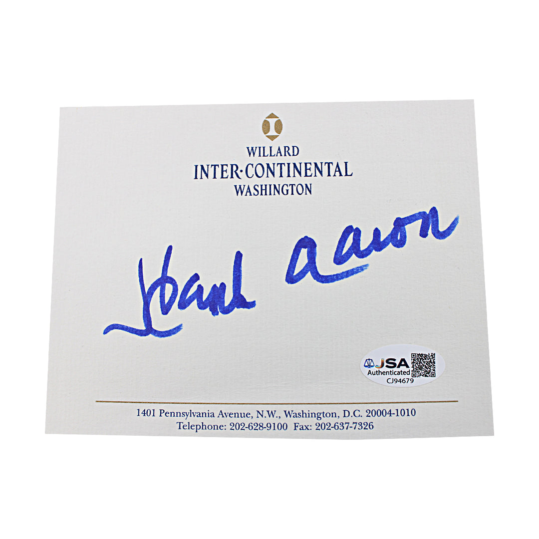 Hank Aaron Atlanta Braves Autographed 4x5 Inter-Continental Cut JSA COA #CJ94679