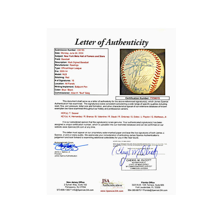 Tom Seaver, Keith Hernandez, Rusty Staub NY Mets Hall of Famers and Stars Multi Signed Autographed OMLB Baseball (JSA LOA #YY59215)