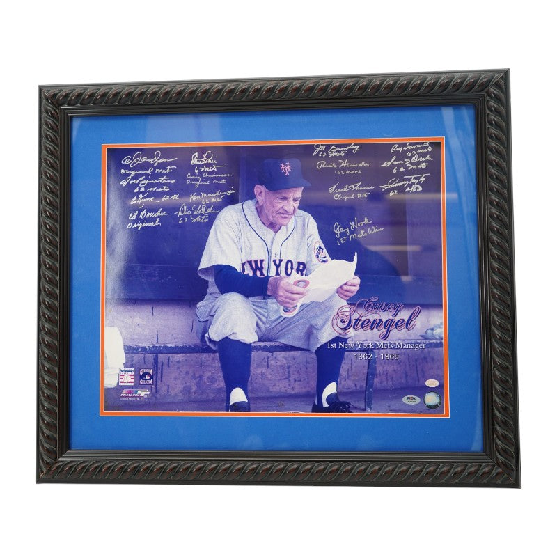 1962 New York Mets Team Signed Framed Casey Stengel Photo 16x20 PSA LOA