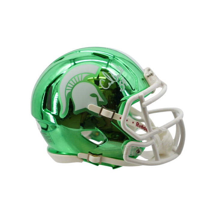 Carl Banks Michigan State University Signed Chrome Green Mini Helmet JSA COA