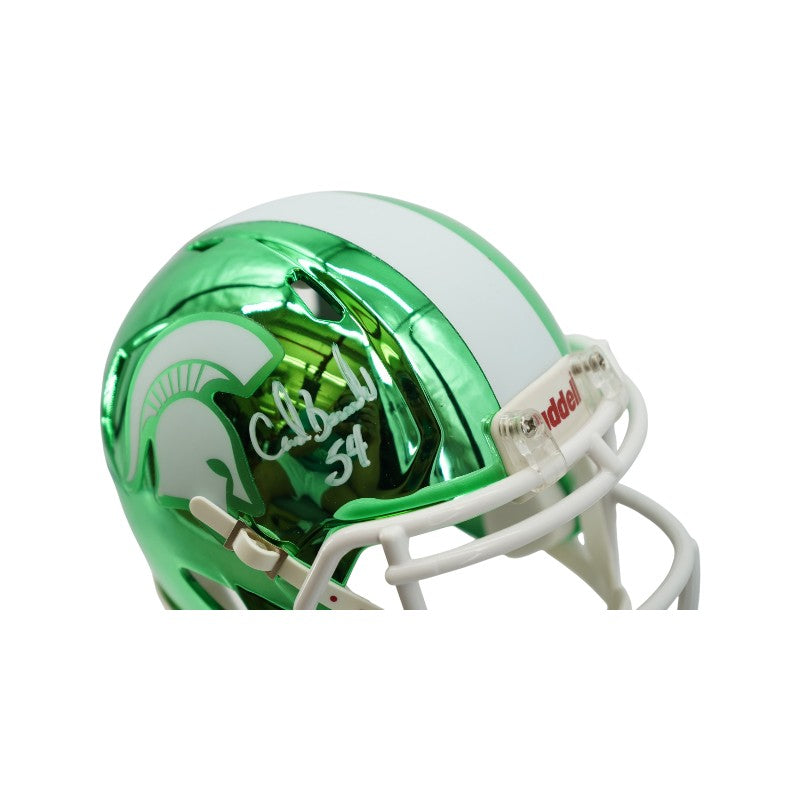 Carl Banks Michigan State University Signed Chrome Green Mini Helmet JSA COA