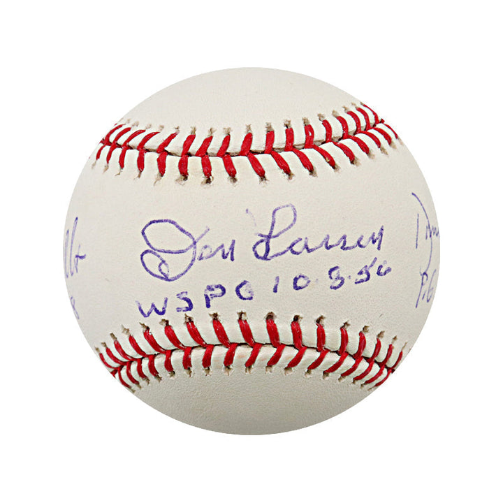 David Wells, Don Larsen, David Cone New York Yankees Triple Signed Autographed Inscribed Yankee Stadium Innaugural Season Logo Baseball (JSA Holo)