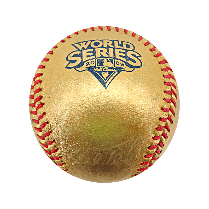 2009 Yankees 8 Signature Multi Signed Autographed Gold World Series Logo Baseball (MLB Auth #JB120627 & Steiner COA)