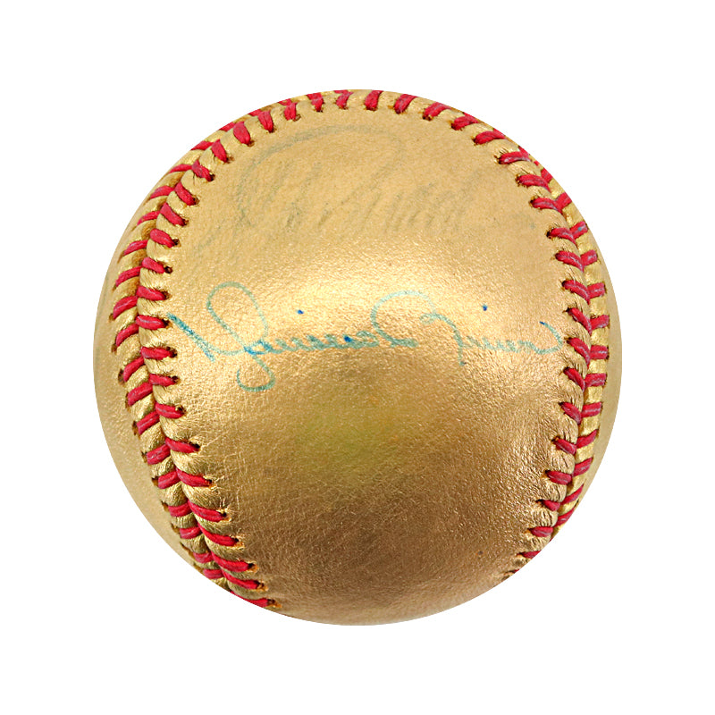 2009 Yankees 8 Signature Multi Signed Autographed Gold World Series Logo Baseball (MLB Auth #JB120627 & Steiner COA)