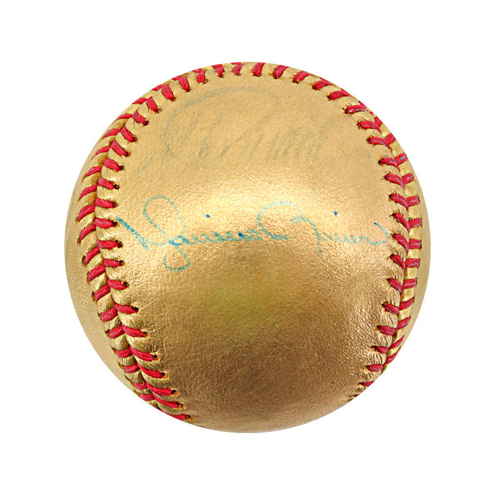 2009 Yankees 8 Signature Multi Signed Autographed Gold World Series Logo Baseball (MLB Auth #JB120627 & Steiner COA)