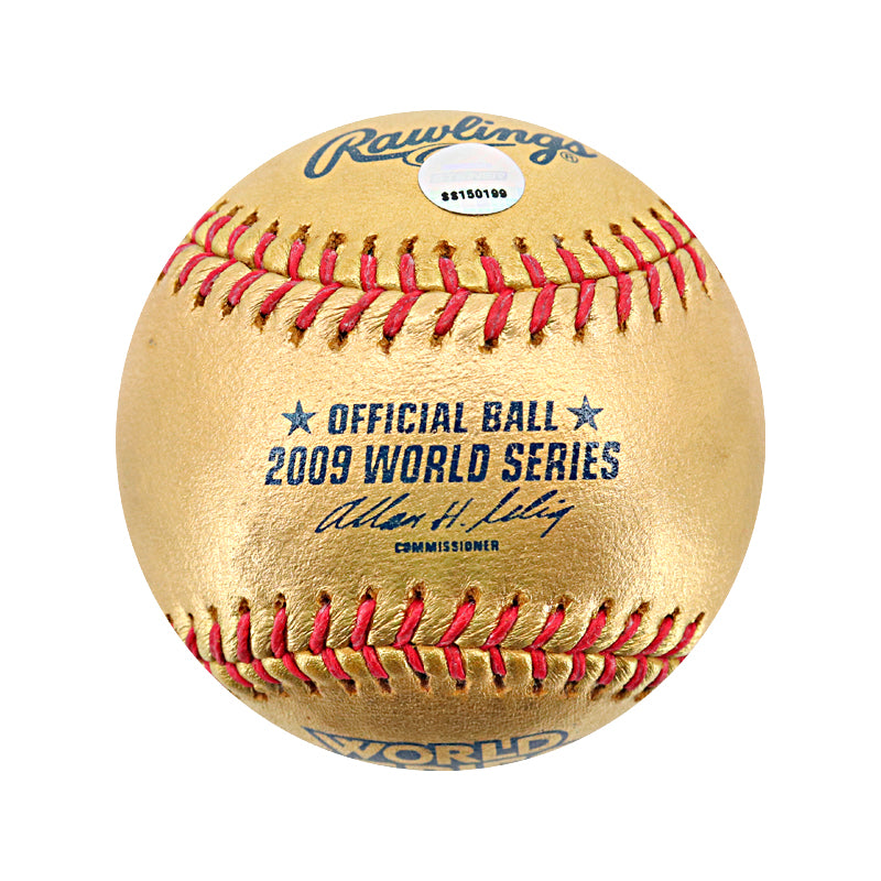 2009 Yankees 8 Signature Multi Signed Autographed Gold World Series Logo Baseball (MLB Auth #JB120627 & Steiner COA)
