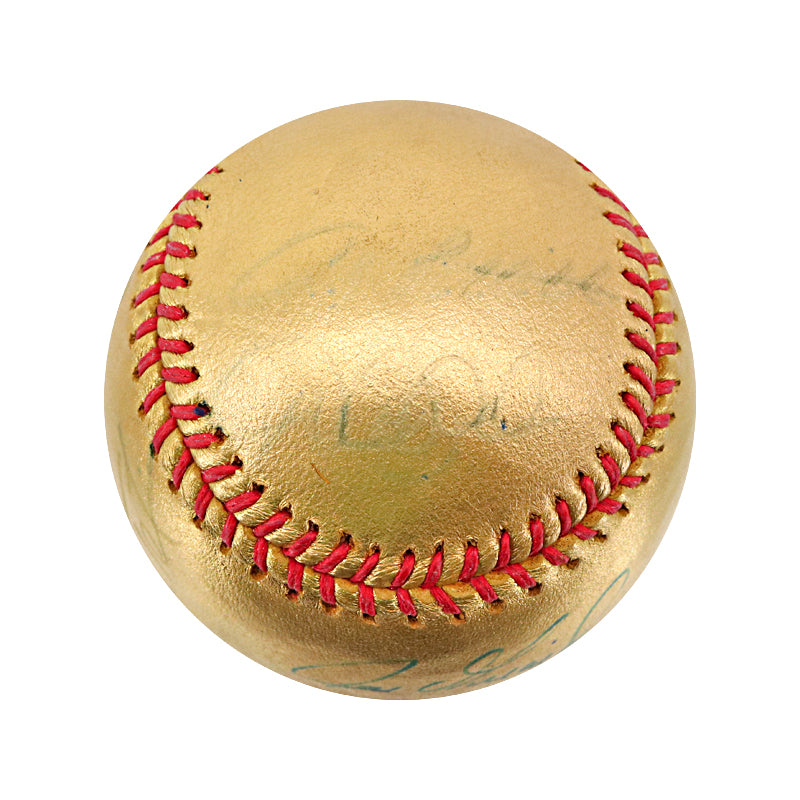 2009 Yankees 8 Signature Multi Signed Autographed Gold World Series Logo Baseball (MLB Auth #JB120627 & Steiner COA)