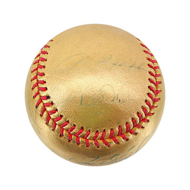 2009 Yankees 8 Signature Multi Signed Autographed Gold World Series Logo Baseball (MLB Auth #JB120627 & Steiner COA)