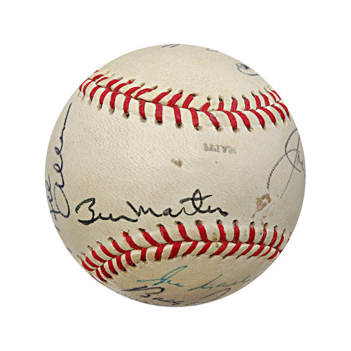 DiMaggio, Rizzuto, Martin Multi Signed Yankees Logo Wilson Ball (JSA LOA)