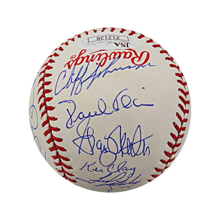 Reggie Jackson, Goose Gossage, Bucky Dent 1978 New York Yankees Team Signed 1978 World Series Logo Baseball (JSA LOA #Z12128)