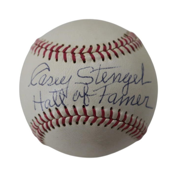 Casey Stengel New York Yankees Autographed Inscribed Official Little League Baseball PSA LOA