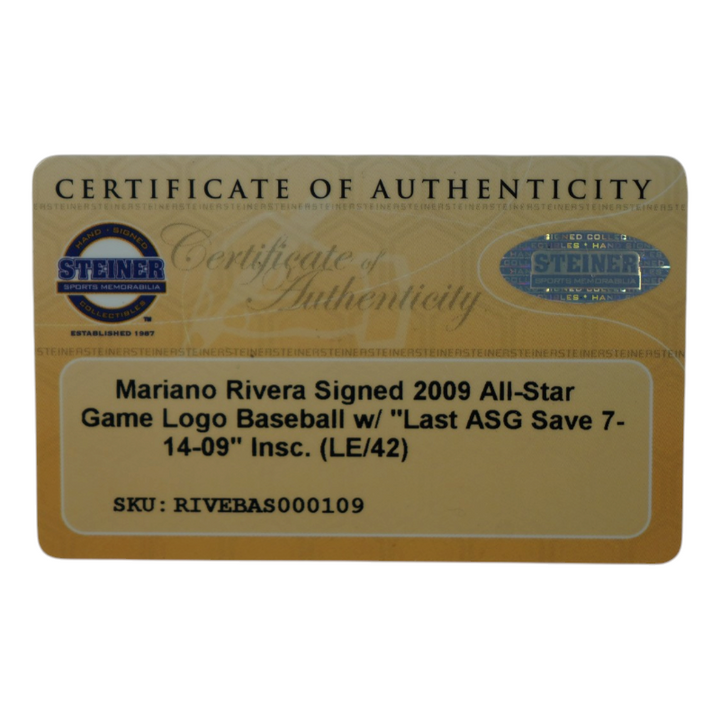 Mariano Rivera NY Yankees Signed Inscribed 2009 All-Star Ball LE 15/42 Steiner COA