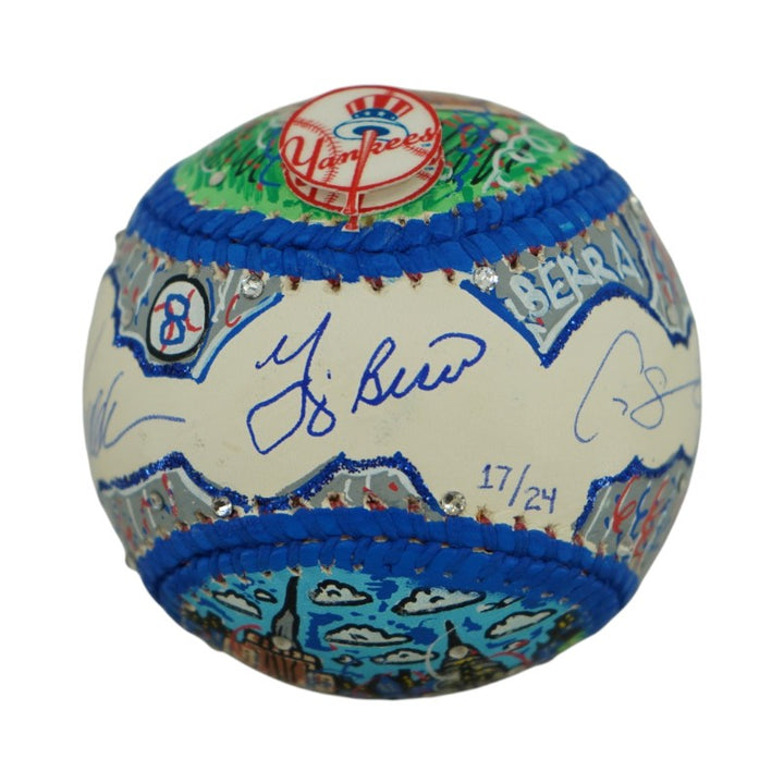 Berra Posada Sanchez New York Yankees Autographed Fazzino Pop Art Baseball LE 17/24 Steiner