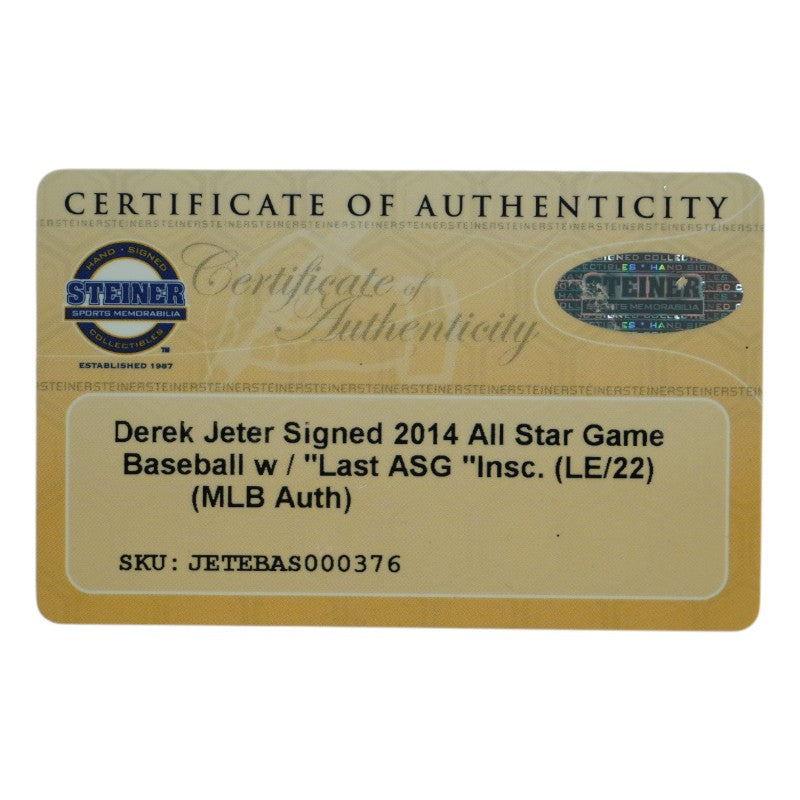 Derek Jeter New York Yankees Signed Inscribed Fazzino Art Baseball Last ASG LE 9/22 (Steiner COA)