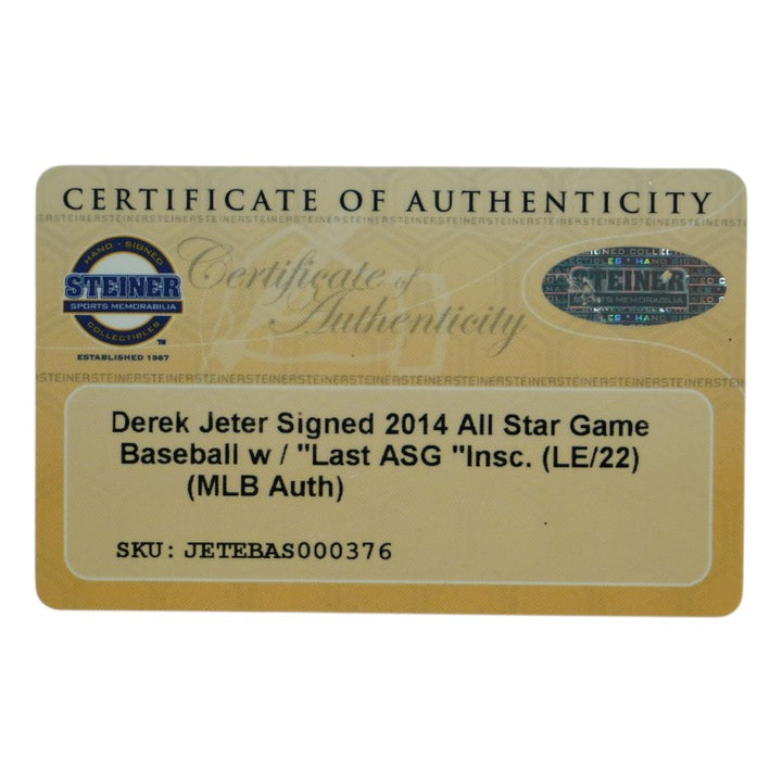 Derek Jeter New York Yankees Signed Inscribed Fazzino Art Baseball Last ASG LE 9/22 (Steiner COA)