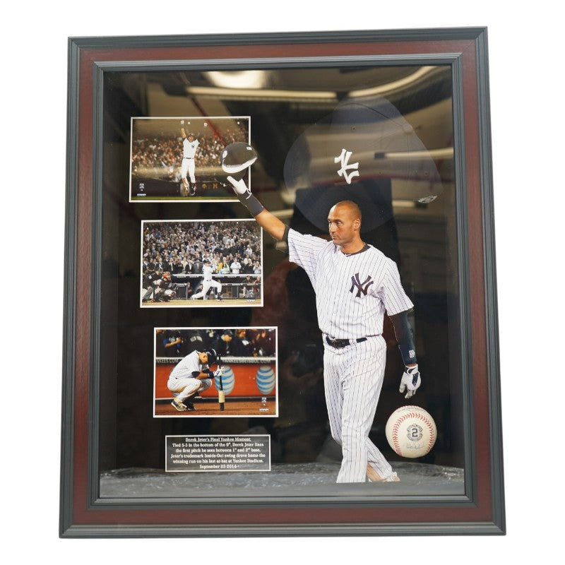 Derek Jeter New York Yankees Autographed Game Used Baseball Shadowbox (Steiner LOA)