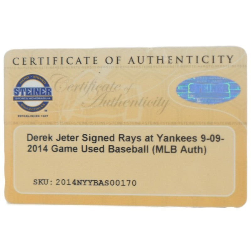 Derek Jeter New York Yankees Autographed Game Used Baseball Shadowbox (Steiner LOA)