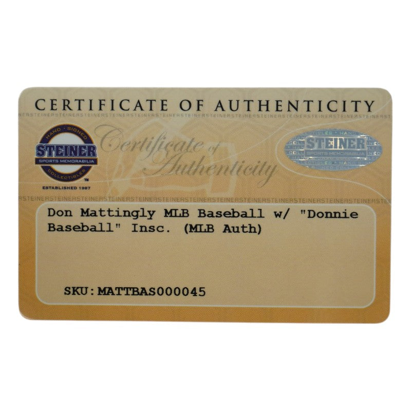 Don Mattingly New York Yankees Signed Inscribed OMLB Baseball (Steiner COA)