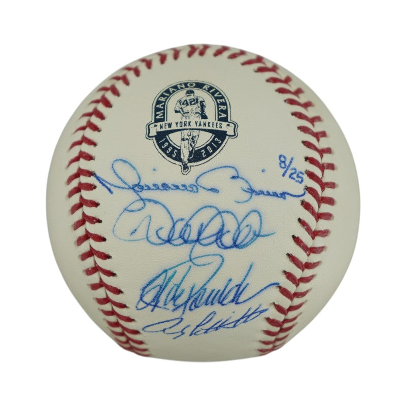 Jeter Rivera Pettitte Posada Yankees Core 4 Autographed Logo Baseball Steiner COA