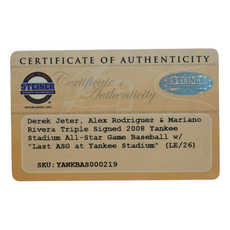 Jeter Rivera Rodriguez Multi Signed Inscribed 2008 All Star Game Logo Baseball Steiner COA