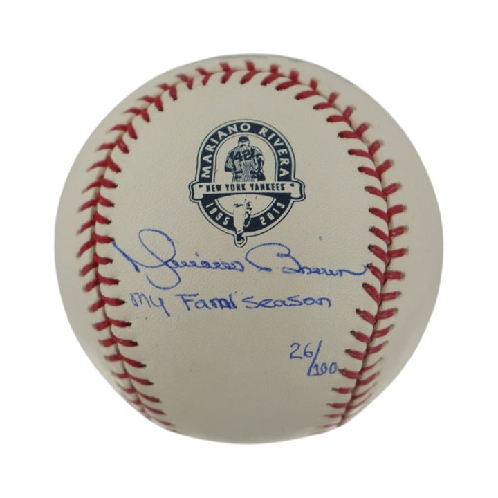 Mariano Rivera New York Yankees Autographed Inscribed Final Season Logo Baseball Steiner Holo Only