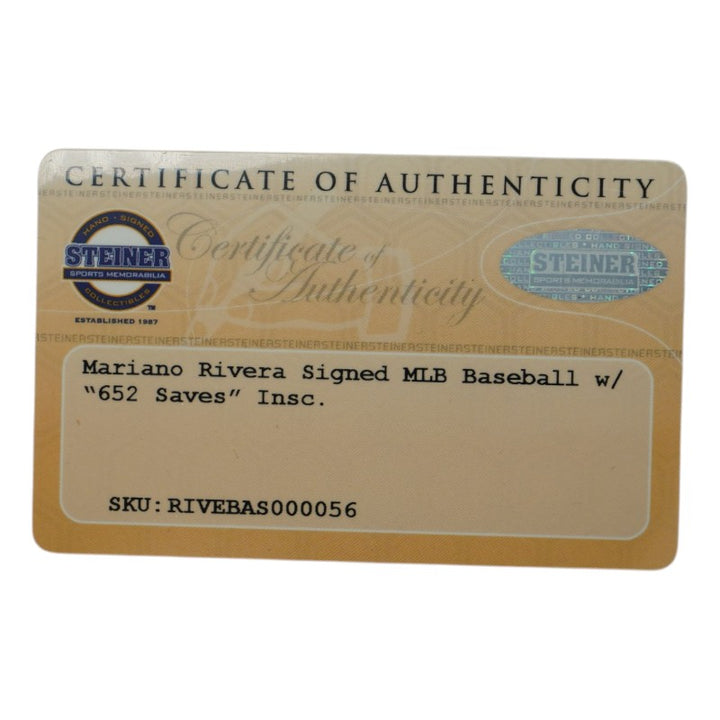 Mariano Rivera New York Yankees Signed Inscribed 652 Saves Baseball (Steiner COA)