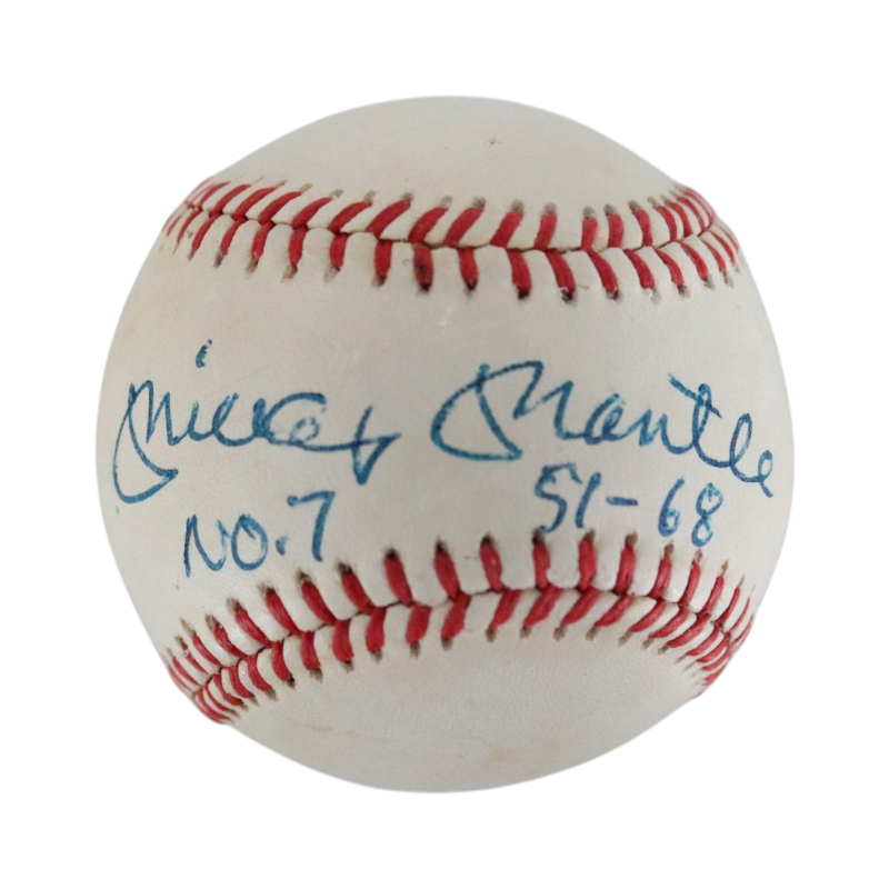Mickey Mantle New York Yankees Autographed Inscribed No 7 51-68 OAL Baseball JSA LOA Graded 8