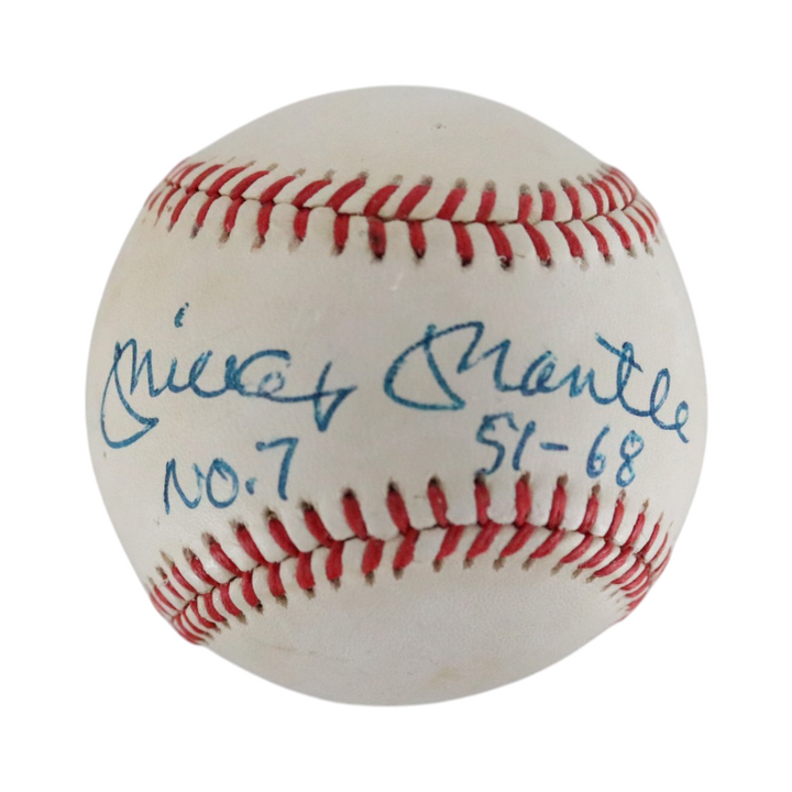 Mickey Mantle New York Yankees Autographed Inscribed No 7 51-68 OAL Baseball JSA LOA Graded 8