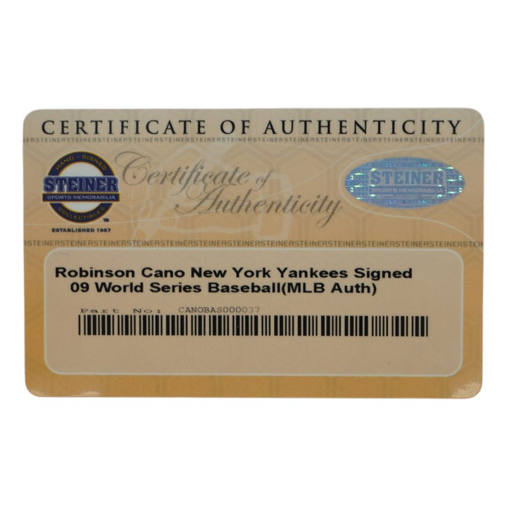 Robinson Cano New York Yankees Autographed 2009 WS Baseball Steiner COA