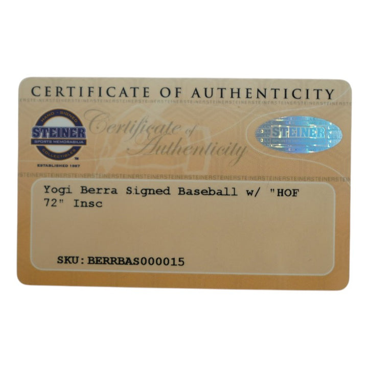 Yogi Berra New York Yankees Autographed Signed Inscribed Baseball Steiner COA