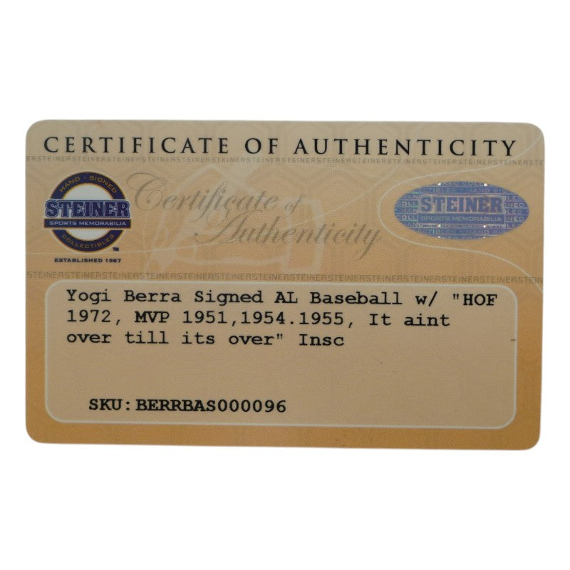 Yogi Berra New York Yankees Autographed Signed Stat Baseball (Steiner COA)