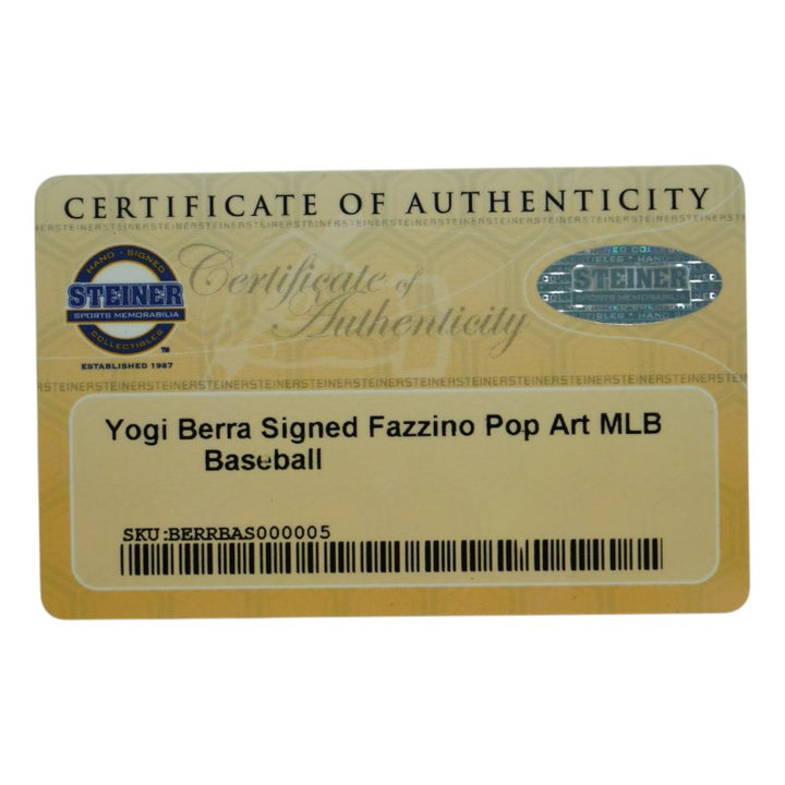 Yogi Berra Yankees Autographed Signed Fazzino Pop Art Baseball (Steiner COA)