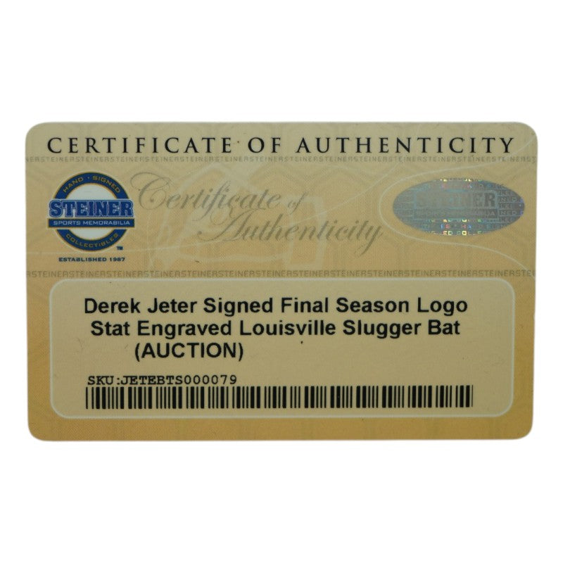 Derek Jeter New York Yankees Autographed Final Season Logo Stat Engraved Game Model Bat Steiner COA