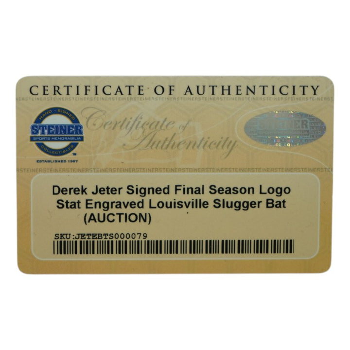 Derek Jeter New York Yankees Autographed Final Season Logo Stat Engraved Game Model Bat Steiner COA