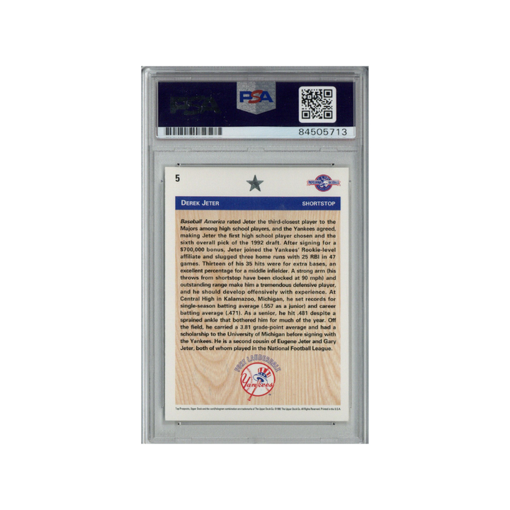 Derek Jeter New York Yankees Autographed Signed 1992 Upper Deck Draft Pick #5 Card (PSA DNA Authentic)
