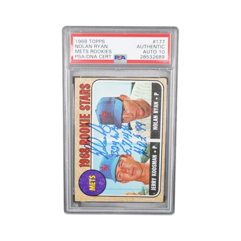 1968 Topps #177 Nolan Ryan Mets Rookies Autographed Inscribed PSA Auto 10