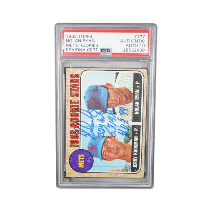 1968 Topps #177 Nolan Ryan Mets Rookies Autographed Inscribed PSA Auto 10