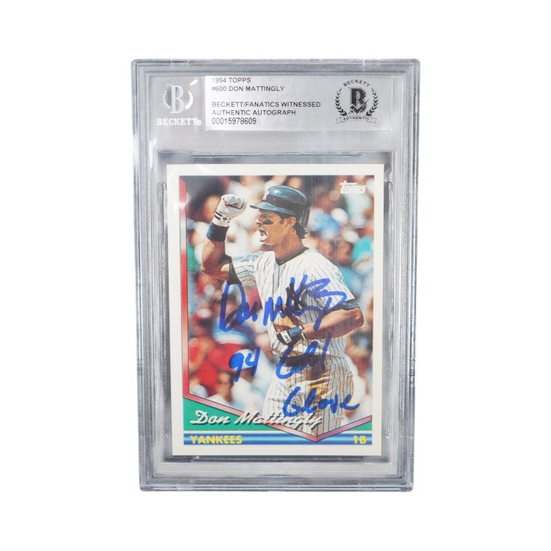 1994 Topps #600 Don Mattingly Autographed 94 Gold Glove Authentic Beckett  