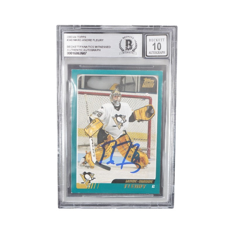 Marc-Andre Fleury Pittsburgh Penguins Signed 2003-04 Topps Rookie Cards #340 Beckett Auto 10