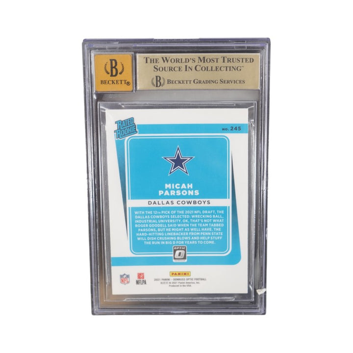Micah Parsons Dallas Cowboys 2021 Donruss Rated Rookie #245 Auto Beckett Auto 10 Gem MT 9.5
