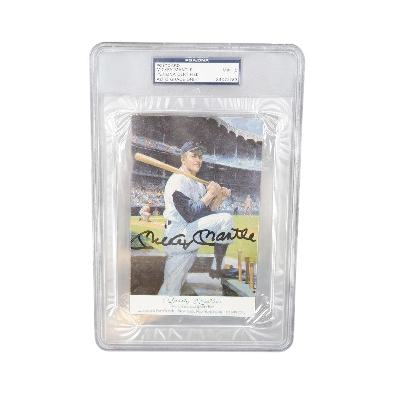 Mickey Mantle New York Yankees Autographed Restaurant Post Card PSA Mint 9 Auto