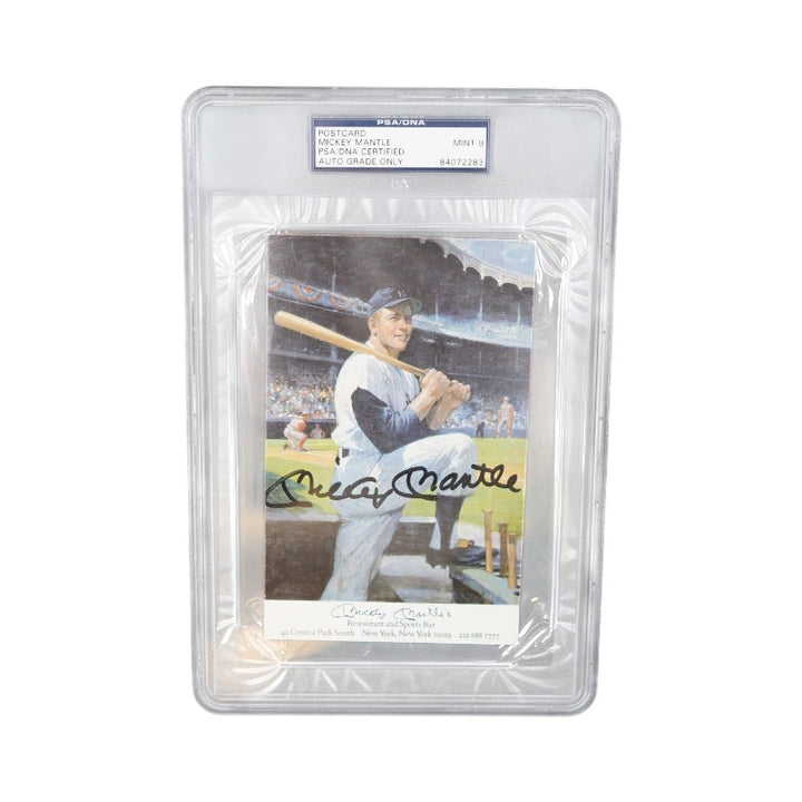Mickey Mantle New York Yankees Autographed Restaurant Post Card PSA Mint 9 Auto