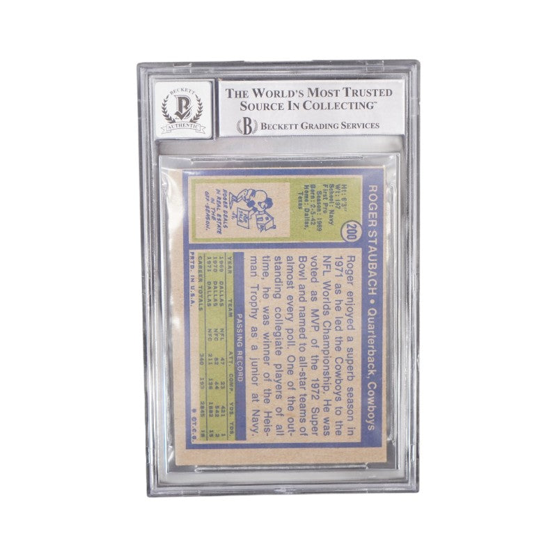 Roger Staubach Signed Inscribed 1972 Topps #200 Rookie Beckett Grade 10 Auto