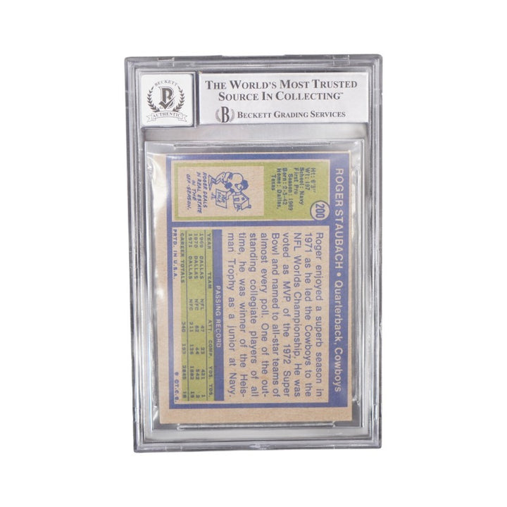Roger Staubach Signed Inscribed 1972 Topps #200 Rookie Beckett Grade 10 Auto