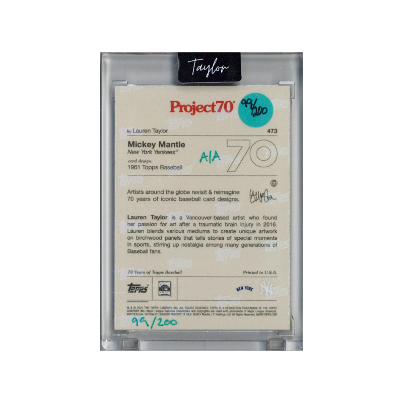 Mickey Mantle New York Yankees 2021 Topps Project 70 473 Lauren Taylor Teal Artist Auto #99/200