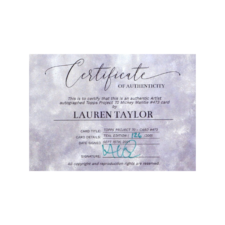 Mickey Mantle New York Yankees 2021 Topps Project 70 473 Lauren Taylor Teal Artist Auto #126/200
